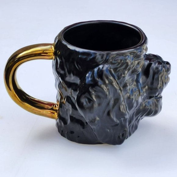 New Set Of Two Black and Gold 3D Dog Face Shaped Stoneware Coffee Mug 14 oz - Picture 12 of 16